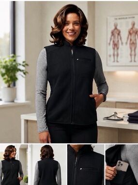Fabletics Pace Knit Scrub Vest Women’s Medium Black Full Zip Fleece 6 Pockets